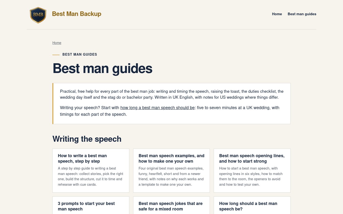 Best Man Backup guides hub